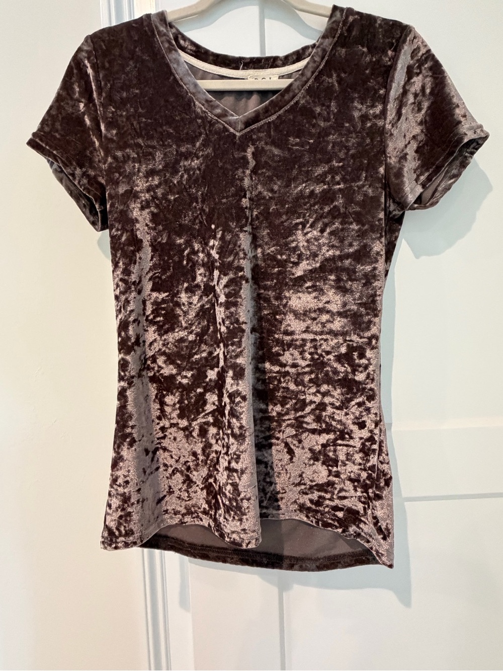 POL Velvet V-Neck Short Sleeve Top